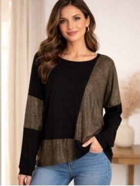 JOSEPH RIBKOFF BLACK SCOOP NECK COLOUR BLOCK TOP 25” PTP